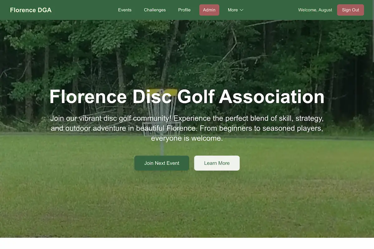 Florence Disc Golf Association website screenshot